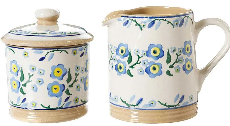 St Patrick'S Day<Nicholas Mosse Lidded Sugar Bowl And Small Cylinder Jug Forget Me Not