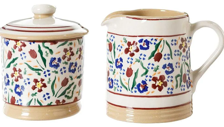 Tea Fanatic'S Gifts<Nicholas Mosse Lidded Sugar Bowl And Small Cylinder Jug Wild Flower Meadow