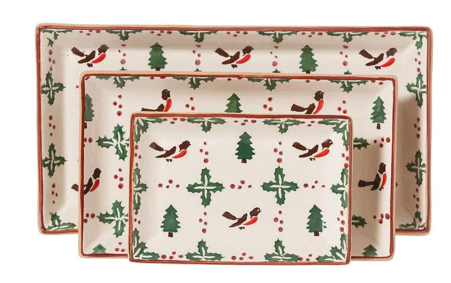 Winter Robin<Nicholas Mosse Nest Of 3 Rectangle Dishes Winter Robin